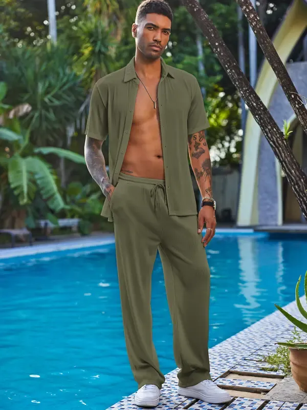 👕 New Men’s Solid Color Set | Relaxed & Stylish Everyday Wear