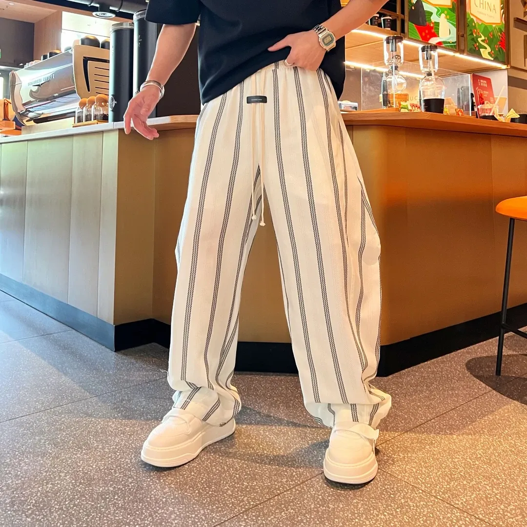 Men’s Striped Wide-Leg Relaxed Casual Pants