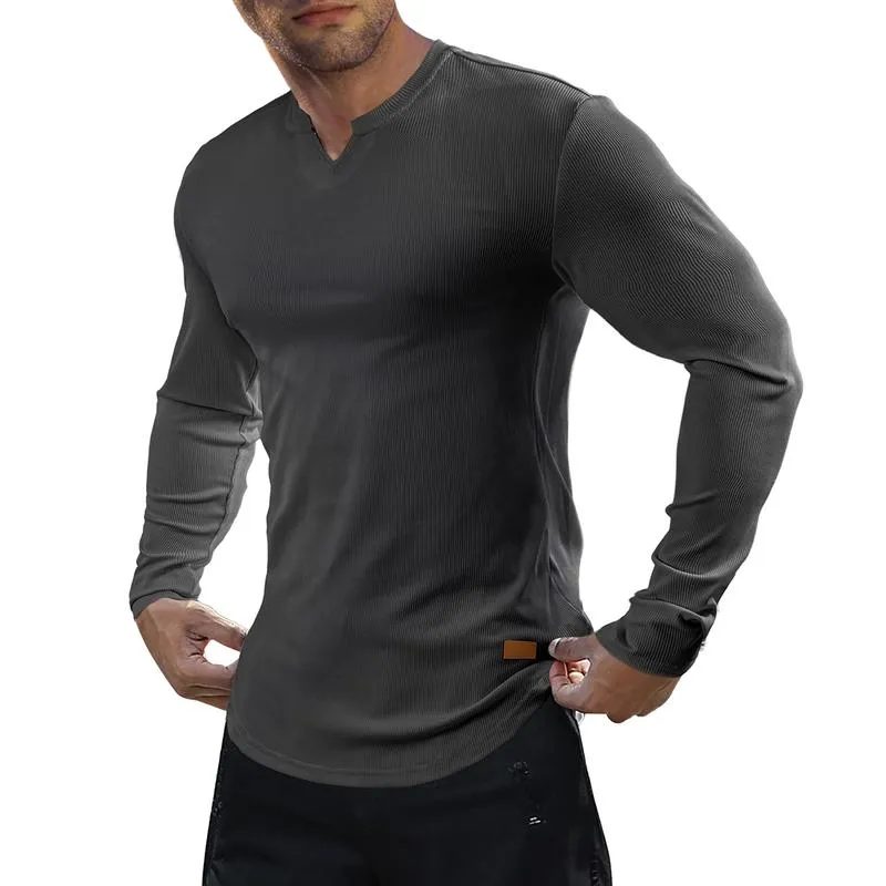 Men's Slim Fit V-Neck Long Sleeve T-Shirt – Breathable & Comfortable