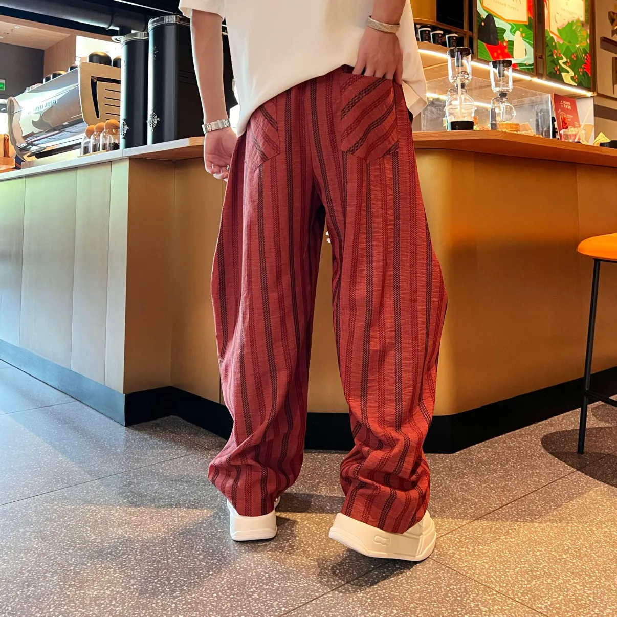 Men’s Striped Wide-Leg Relaxed Casual Pants