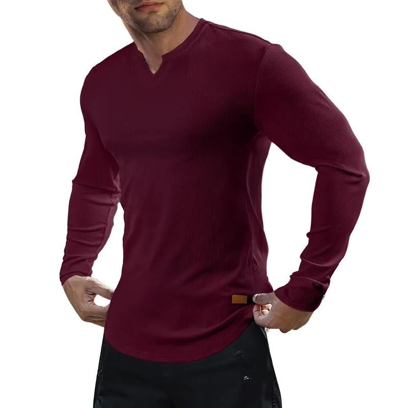 Men's Slim Fit V-Neck Long Sleeve T-Shirt – Breathable & Comfortable
