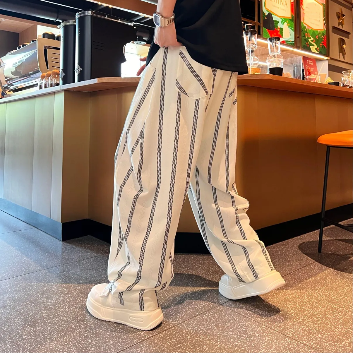 Men’s Striped Wide-Leg Relaxed Casual Pants