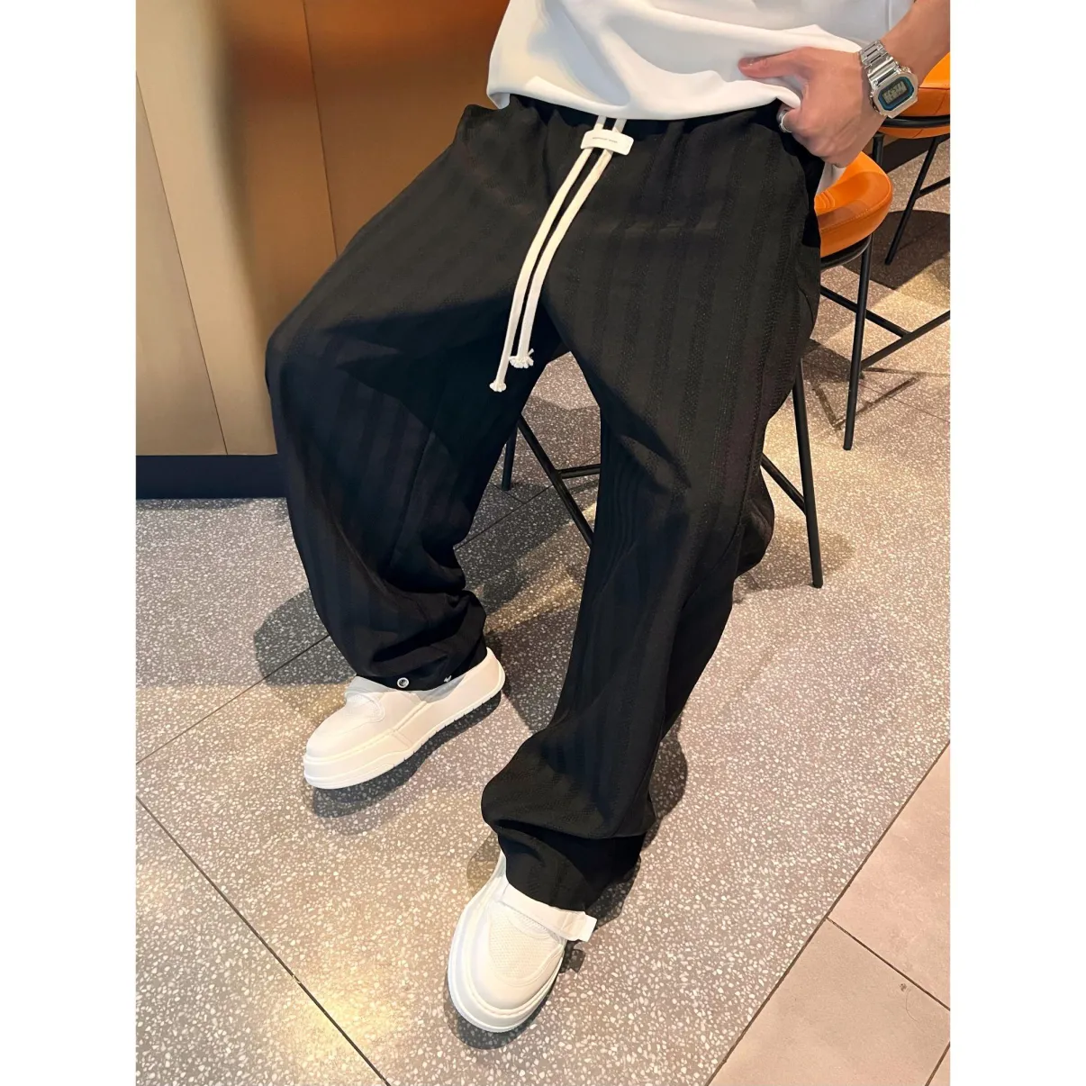 Men’s Striped Wide-Leg Relaxed Casual Pants
