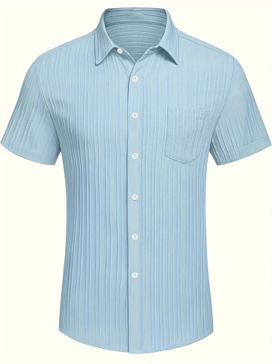 Men's Textured Stripe Short Sleeve Button Down Shirt