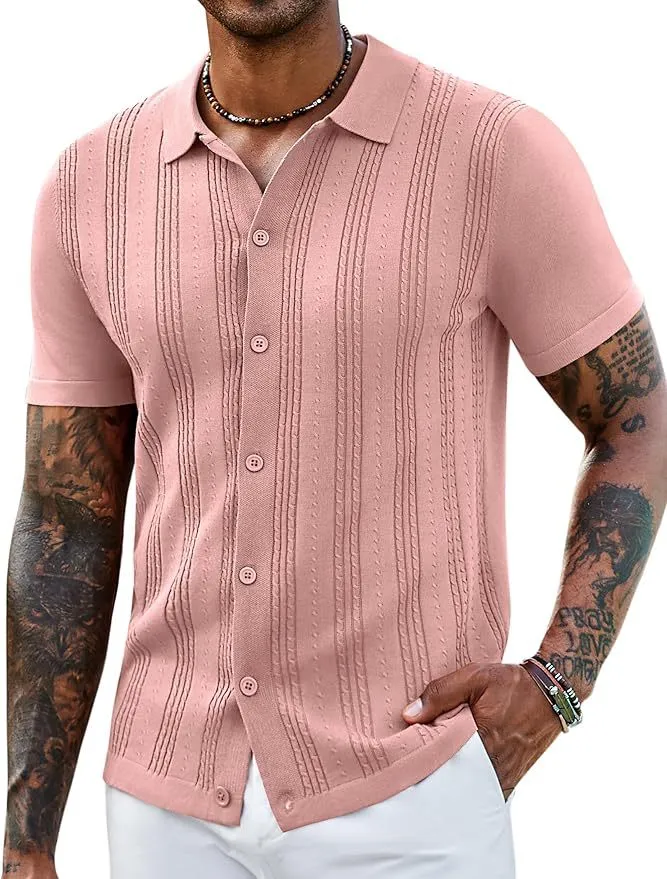 Men’s Striped Knit Hollow Polo Shirt