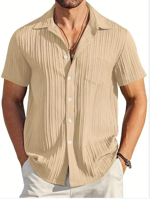 Men's Textured Stripe Short Sleeve Button Down Shirt