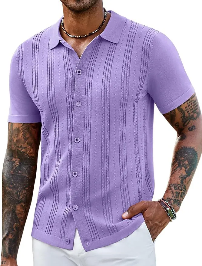 Men’s Striped Knit Hollow Polo Shirt