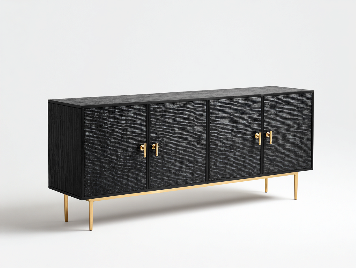 Mobile ingresso-legno-metallo-180x42x70 cm-nero-oro-stile moderno-Tavoralyhome