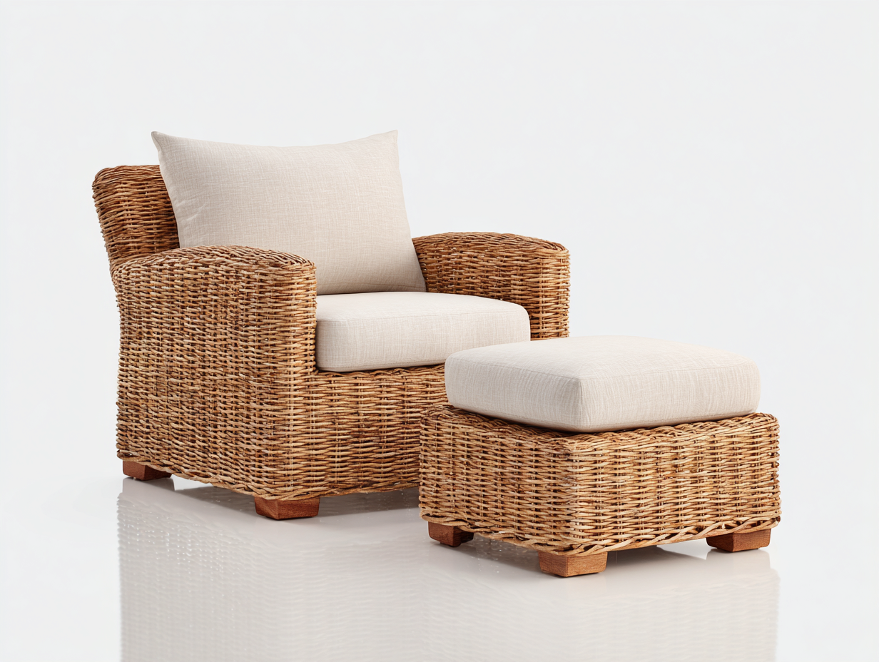 Poltrona da giardino-rattan-legno-110x100x92 cm-beige-bianco-stile naturale moderno-Tavoralyhome