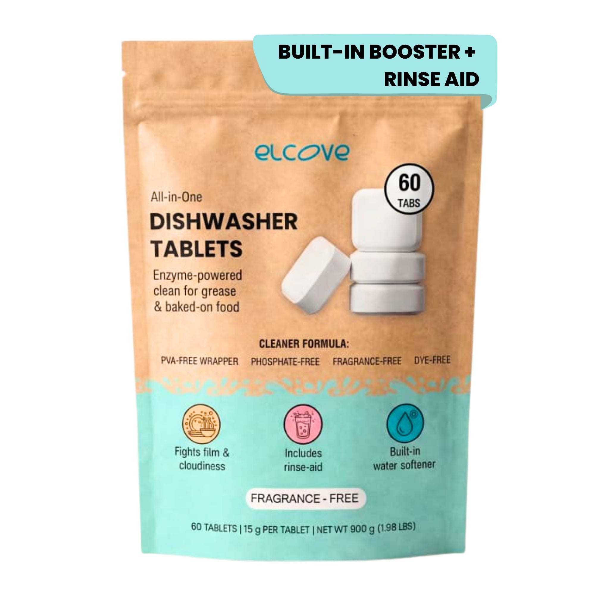 All-in-One Dishwasher Tablets with Built-In Dishwasher Rinse Aid and Water Softener, Unscented, Septic Safe (60pk)