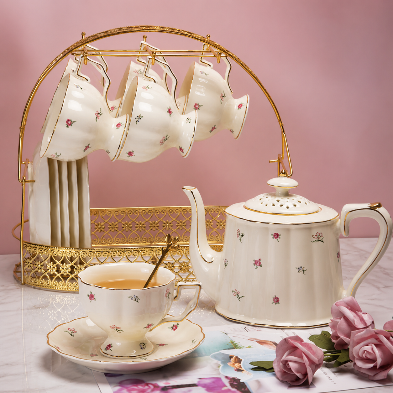 French Vintage Ceramic Coffee Set | Cup, Saucer & Teapot  os001