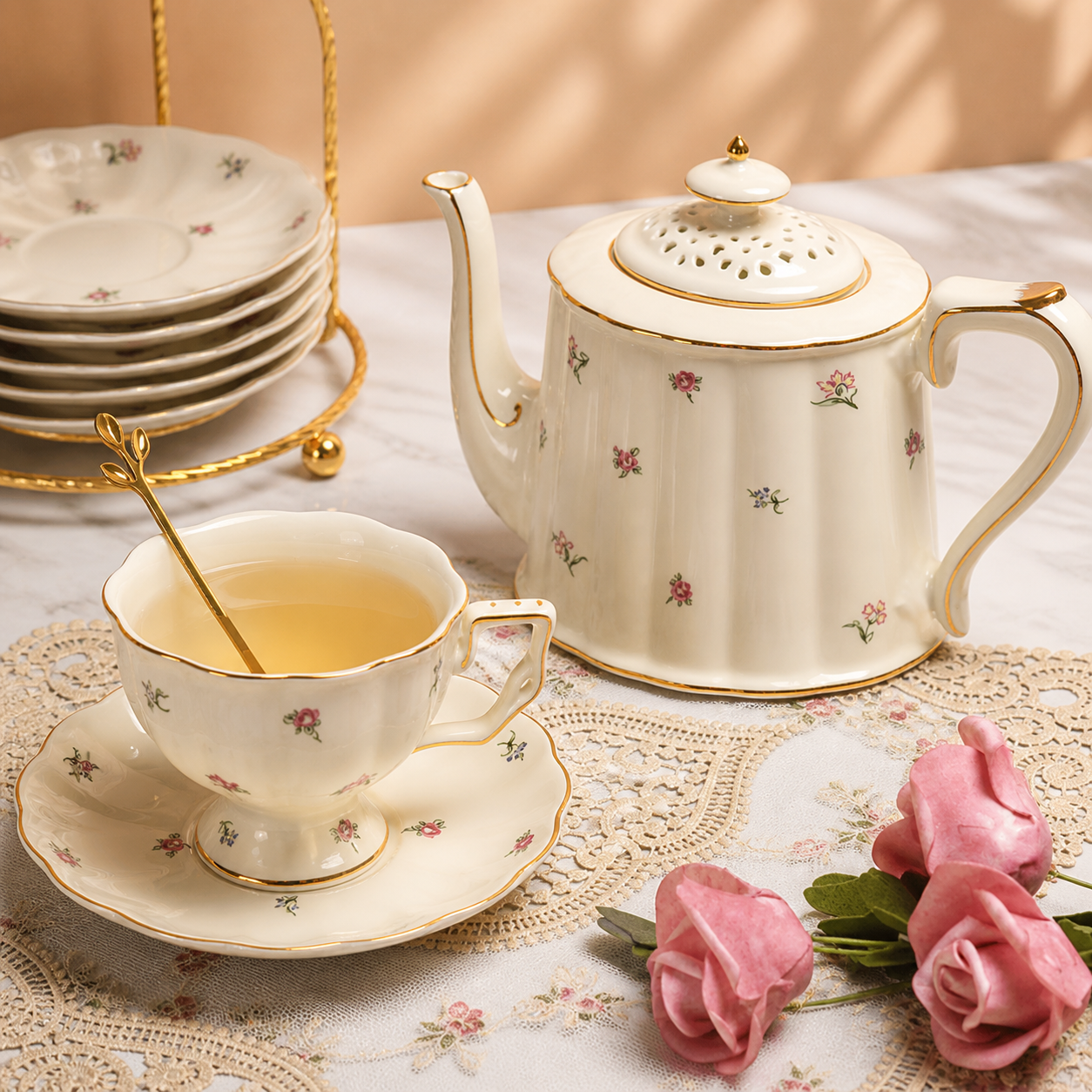 French Vintage Ceramic Coffee Set | Cup, Saucer & Teapot  os001