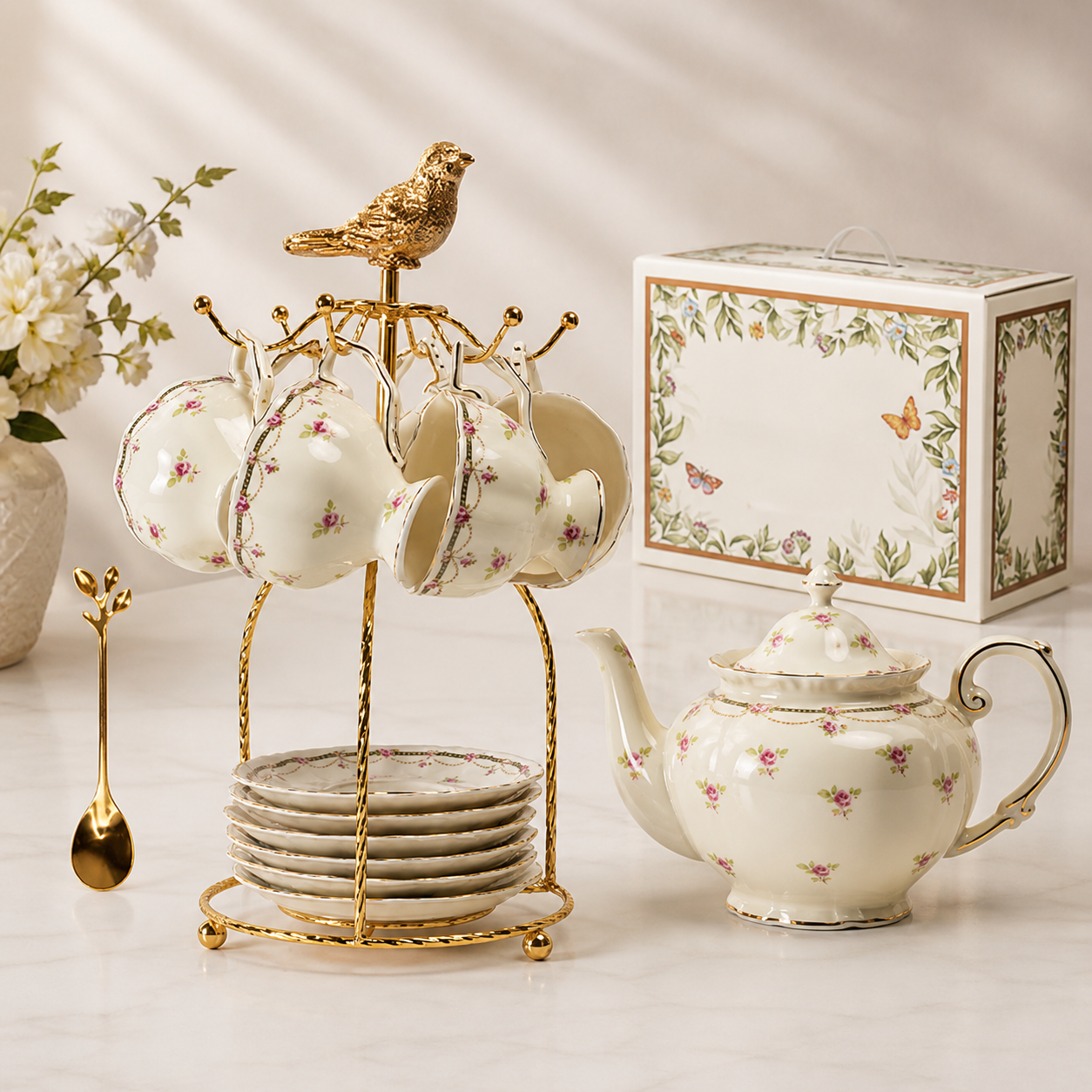 French Vintage Ceramic Coffee Set | Cup, Saucer & Teapot  os001