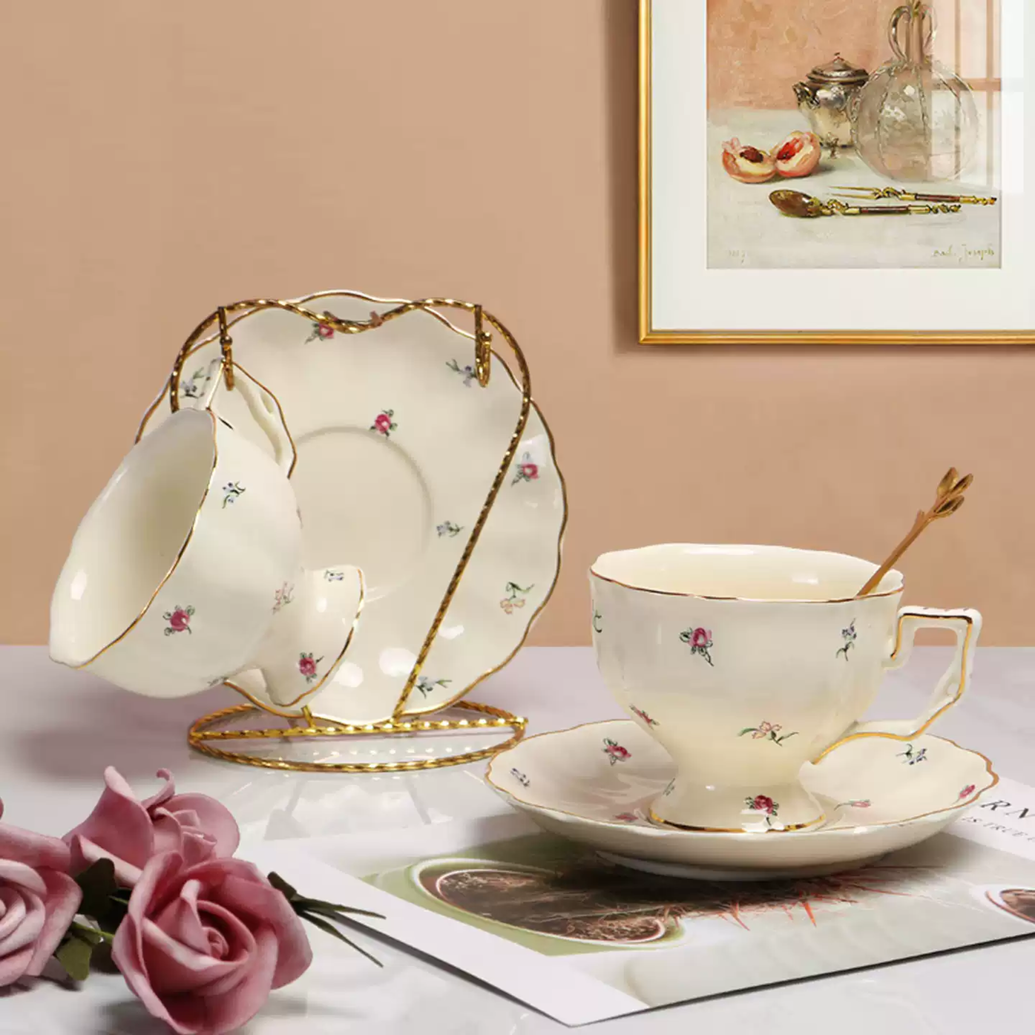 French Vintage Ceramic Coffee Set | Cup, Saucer & Teapot  os001