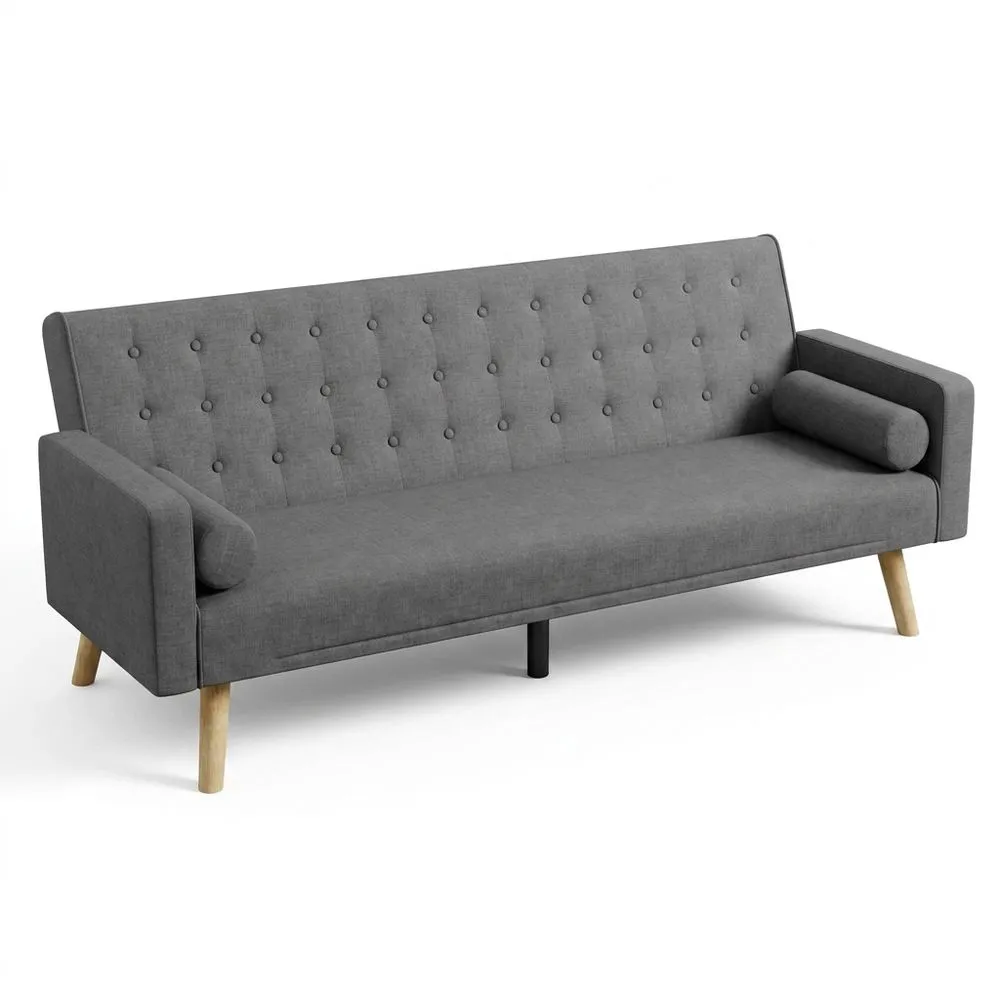 Sofá cama 3 plazas ajustable con cojines y patas de madera, oscuro-Selvorianez