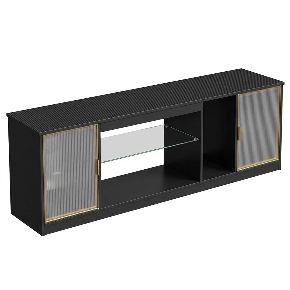 Centro de Entretenimiento Moderno con Puertas Acrílicas y Estante de Vidrio Ajustable para TV de 75/80 Pulgadas-Selvorianez