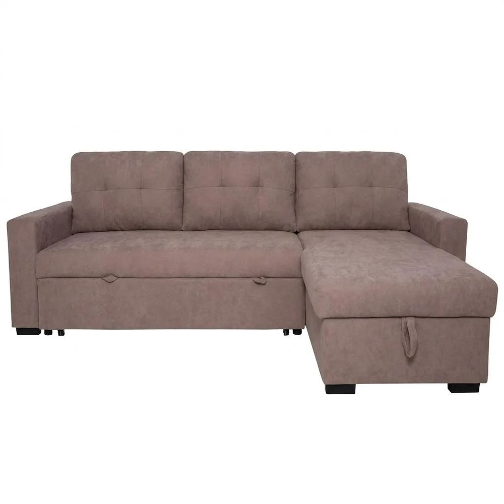 Sofá Chaise Longue 3 Plazas, Asientos y Respaldo Acolchados, Sofá Cama Moderno, Beige-Selvorianez