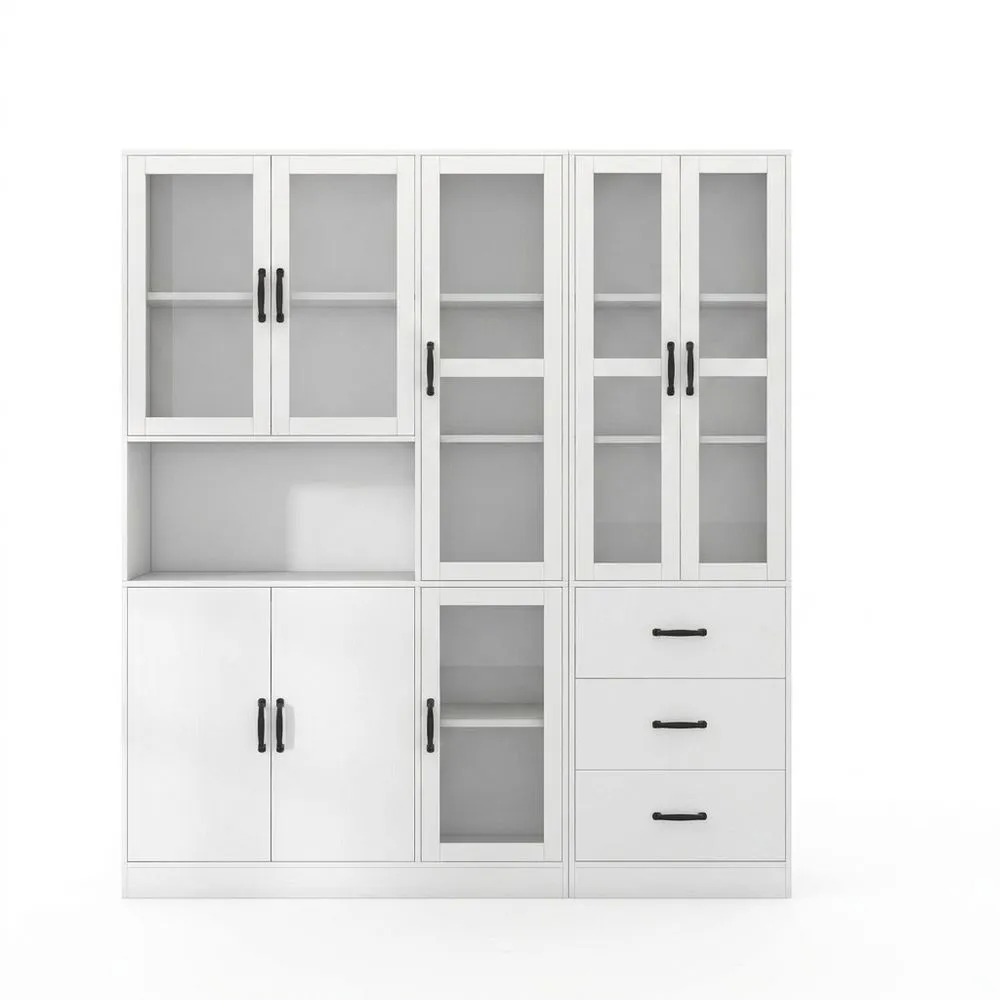 Vitrina Blanca Moderna con Iluminación LED y Amplio Almacenamiento-Selvorianez