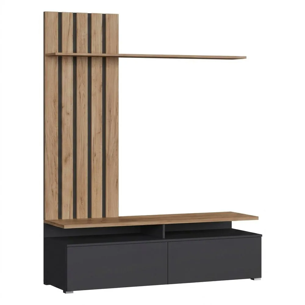 Armario de Pared Moderno con Compartimento para TV y Estantes Abiertos-Selvorianez