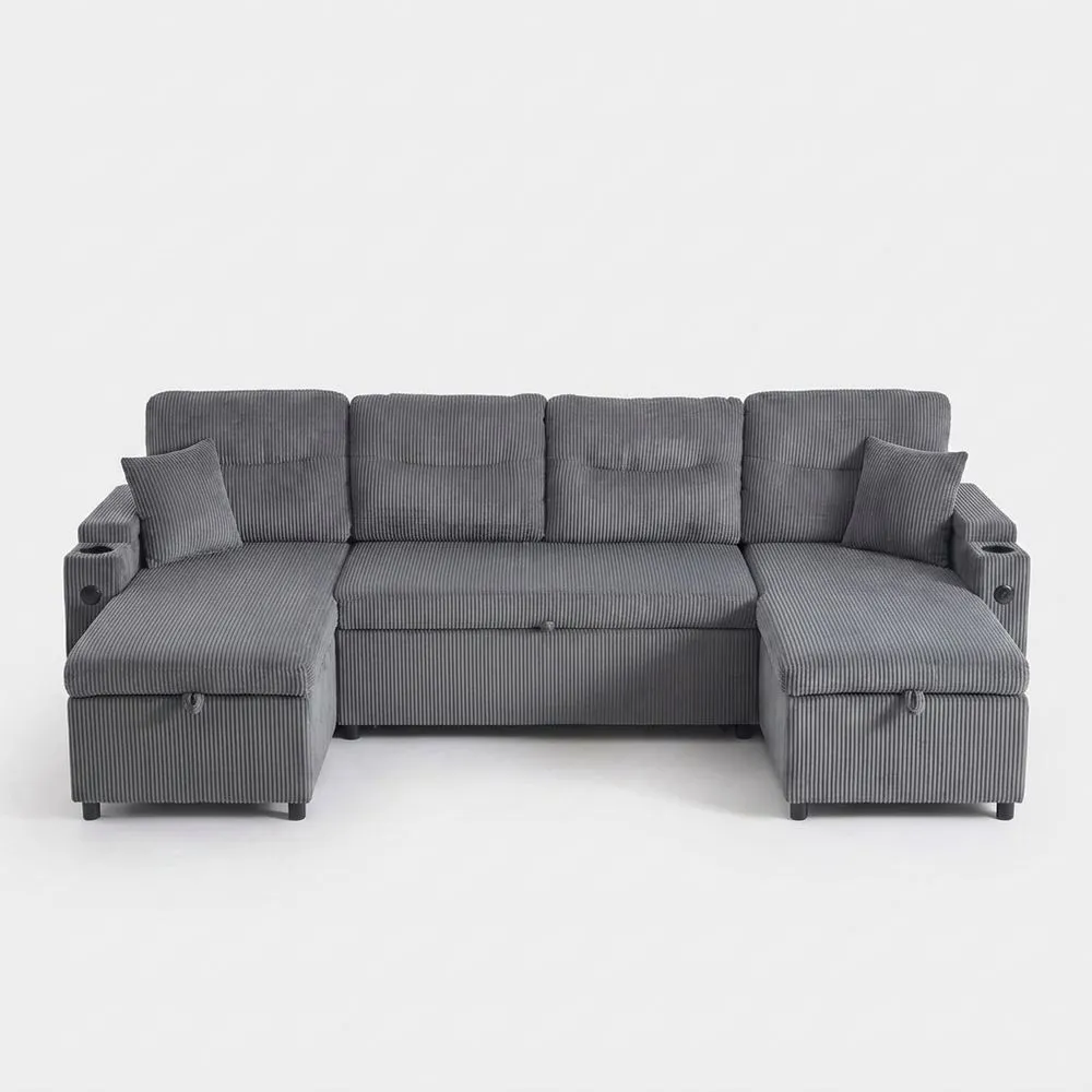 Sofá Convertible de 4 Plazas con Porta Vasos y Almacenamiento-Selvorianez