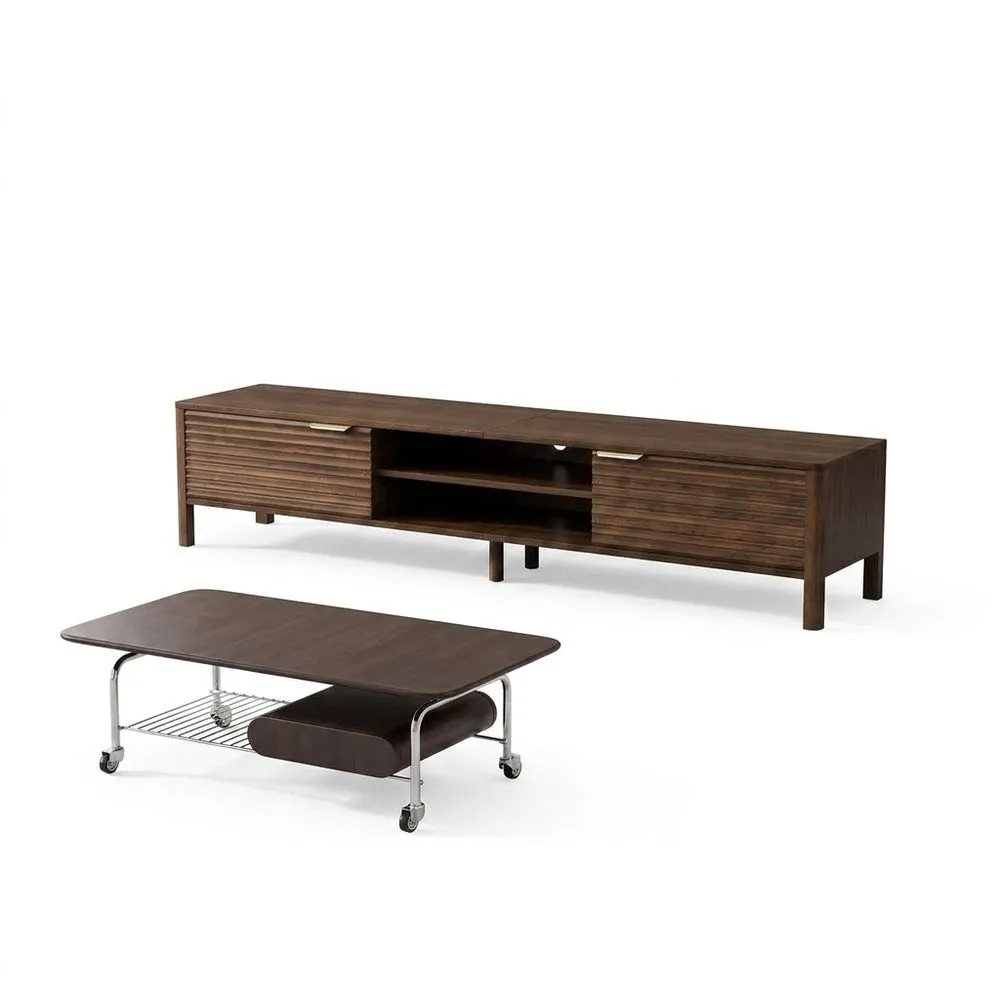 Mueble de TV Moderno 180 cm para Salón con 2 Puertas y Estantes Abiertos, Madera Marrón-Selvorianez