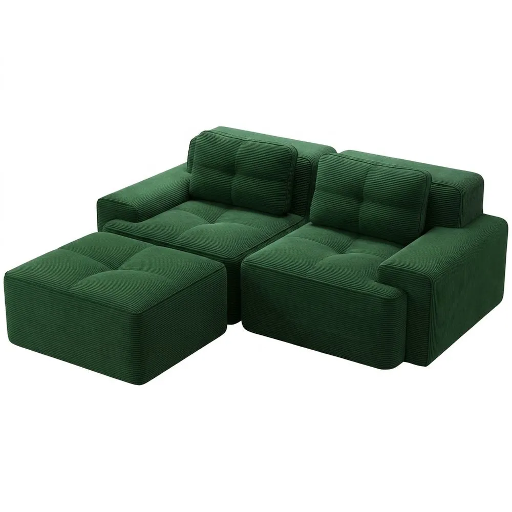 Sofá Rinconero con Reposapiés, Sofá en Forma de L para Espacios Pequeños, Tapizado de Terciopelo, Profundidad de Asiento 74 cm-Selvorianez