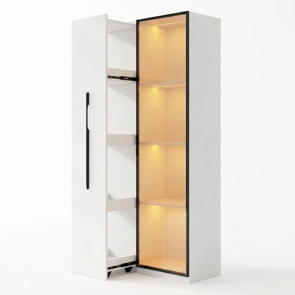 Armario Multifuncional de 160 cm con Estantes y Puertas de Vidrio Templado-Selvorianez