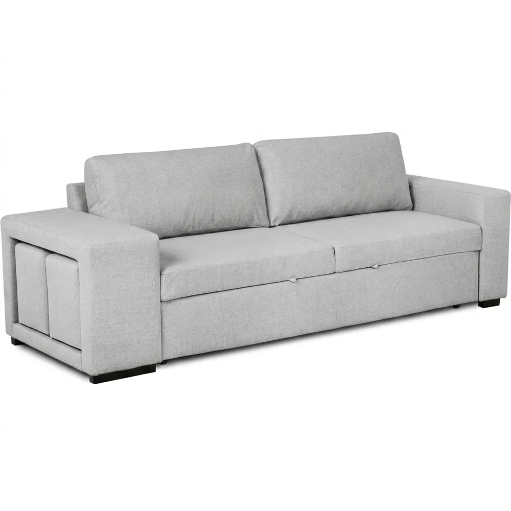 Sofá Cama para 3 Personas con 2 Pufs – Sistema de Cama Integrado – Cojines Sueltos – Tela de Poliéster – Estilo Moderno – 248 x 117 x 90 cm – Gris-Selvorianez