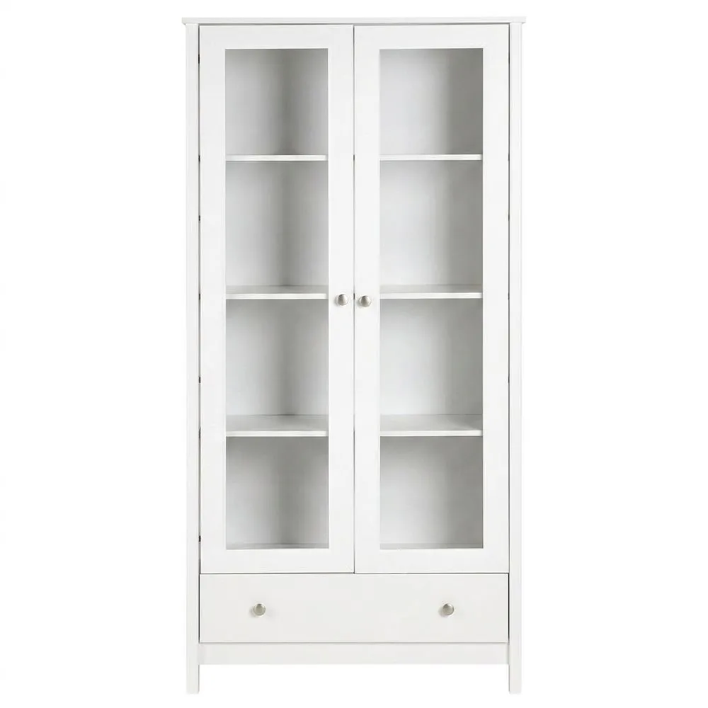 Vitrina escandinava clásica alta con cajón de exhibición de cristal blanco-Selvorianez