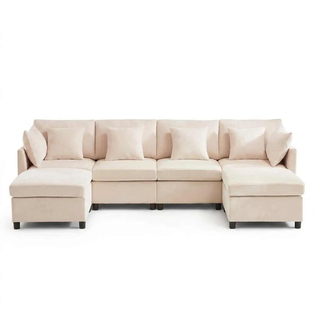 Sofá Esquinero en Forma de L con Reposapiés Desmontable para Sala de Estar-Selvorianez