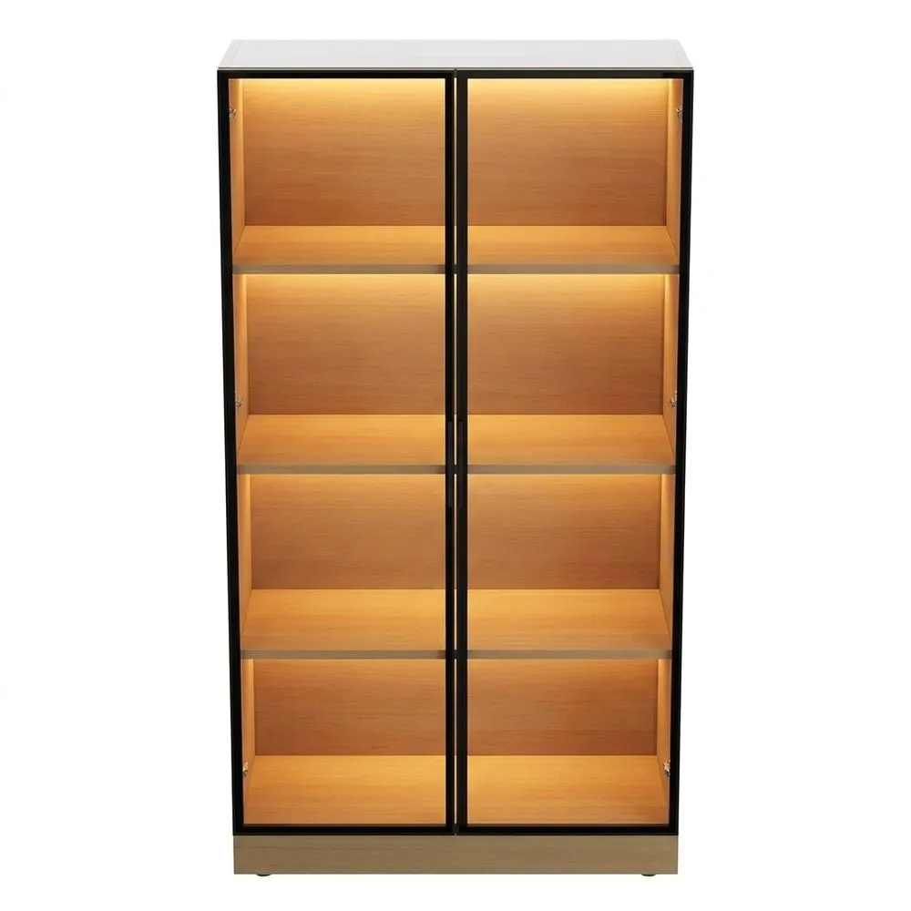 Vitrina de cristal con iluminación LED y puertas de vidrio templado, 70 × 40 × 160 cm-Selvorianez
