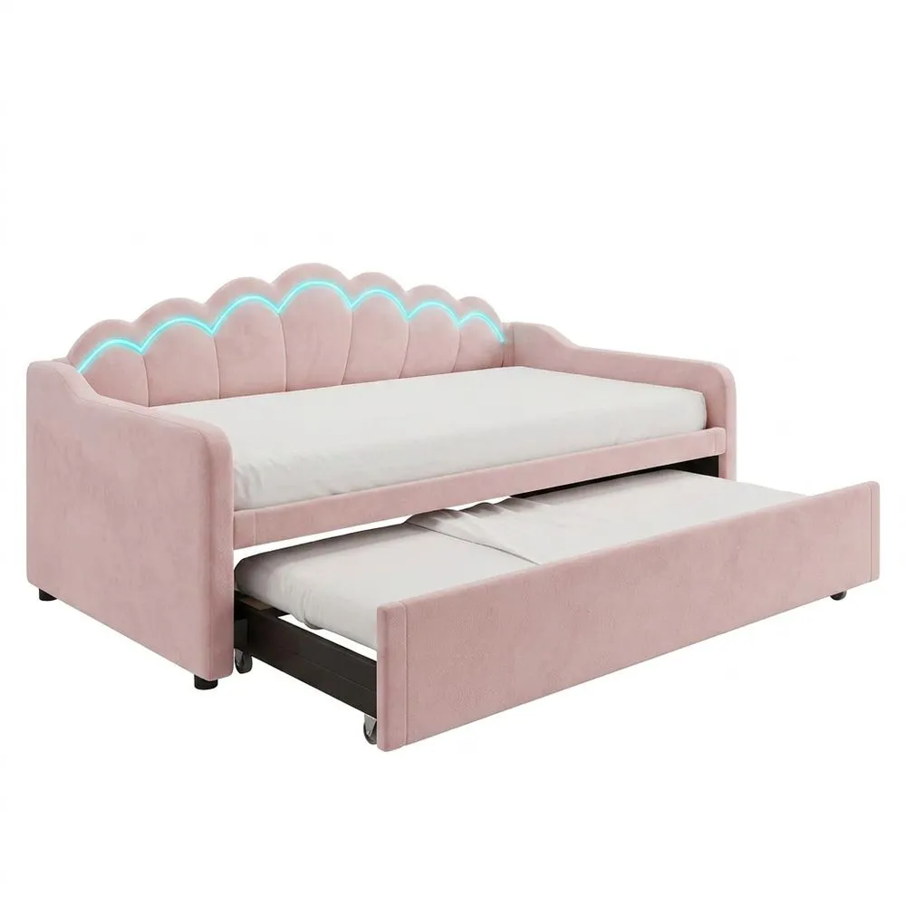 Sofá Cama con Cama Nido, Tapizado de Terciopelo y Luces LED-Selvorianez