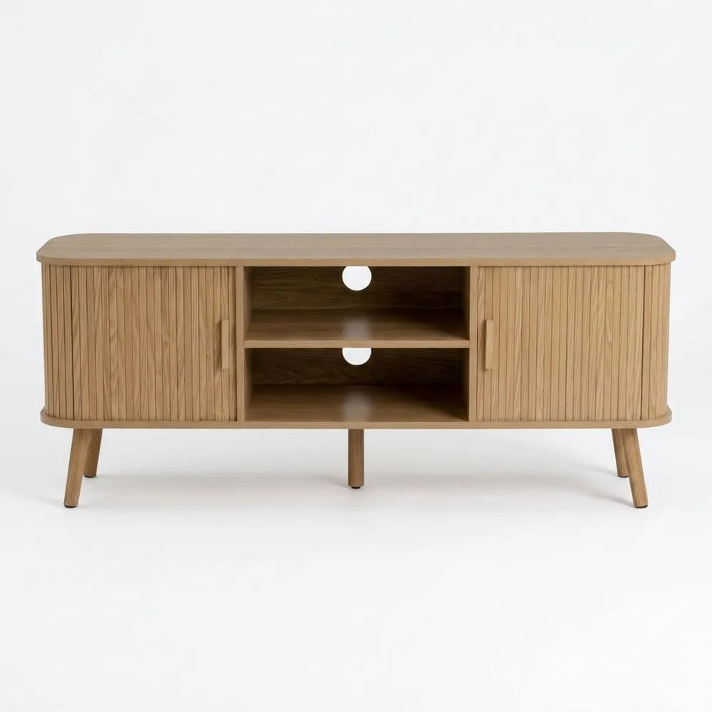 Mueble de TV de MDF Natural con Puertas de Persiana 140 x 40 x 53 cm-Selvorianez