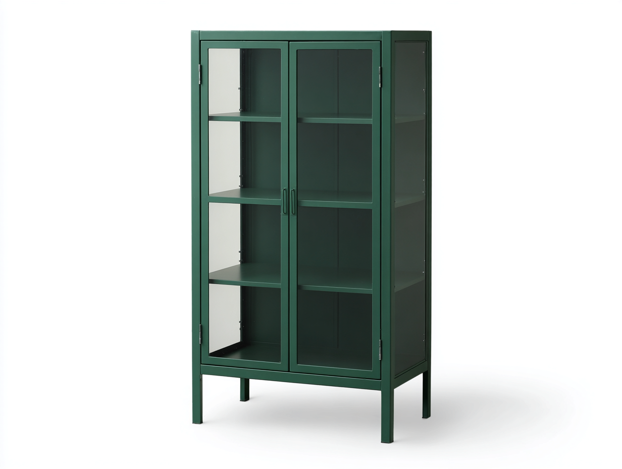 Vitrine Métal et Verre 90x40x170 cm-Vert Foncé-Style Industriel Salon-Madiahaven