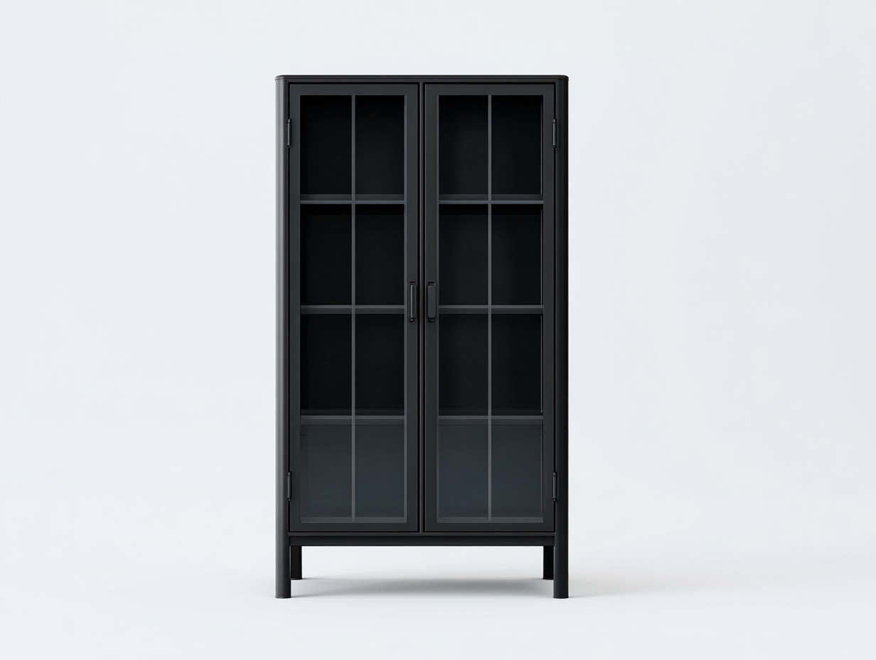 Vitrine Métal et Verre 95x42x175 cm-Noir Mat-Style Industriel Salon-Madiahaven