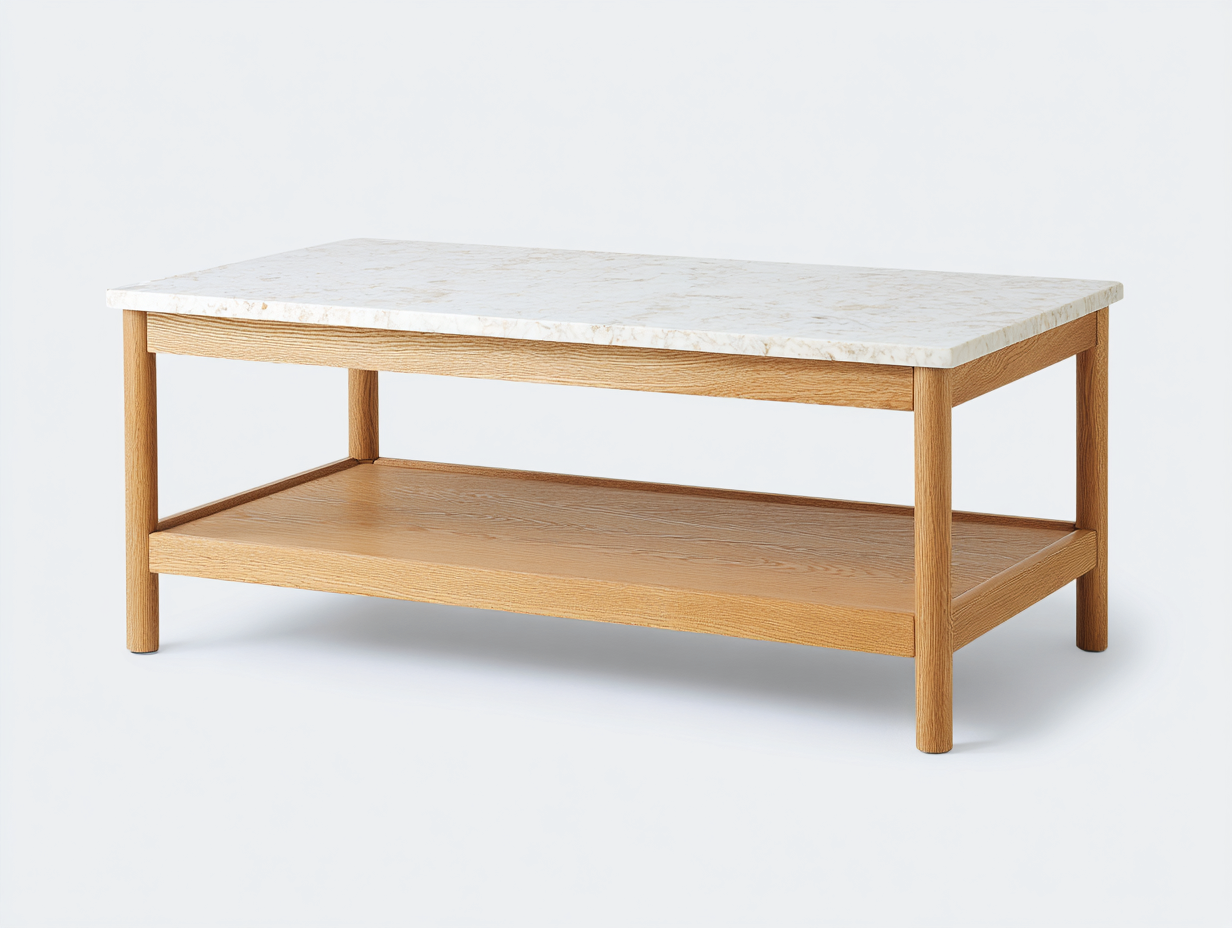 Table Basse Rectangulaire 110x60x42 cm-Bois et Plateau Marbre-Style Élégant Salon-Madiahaven