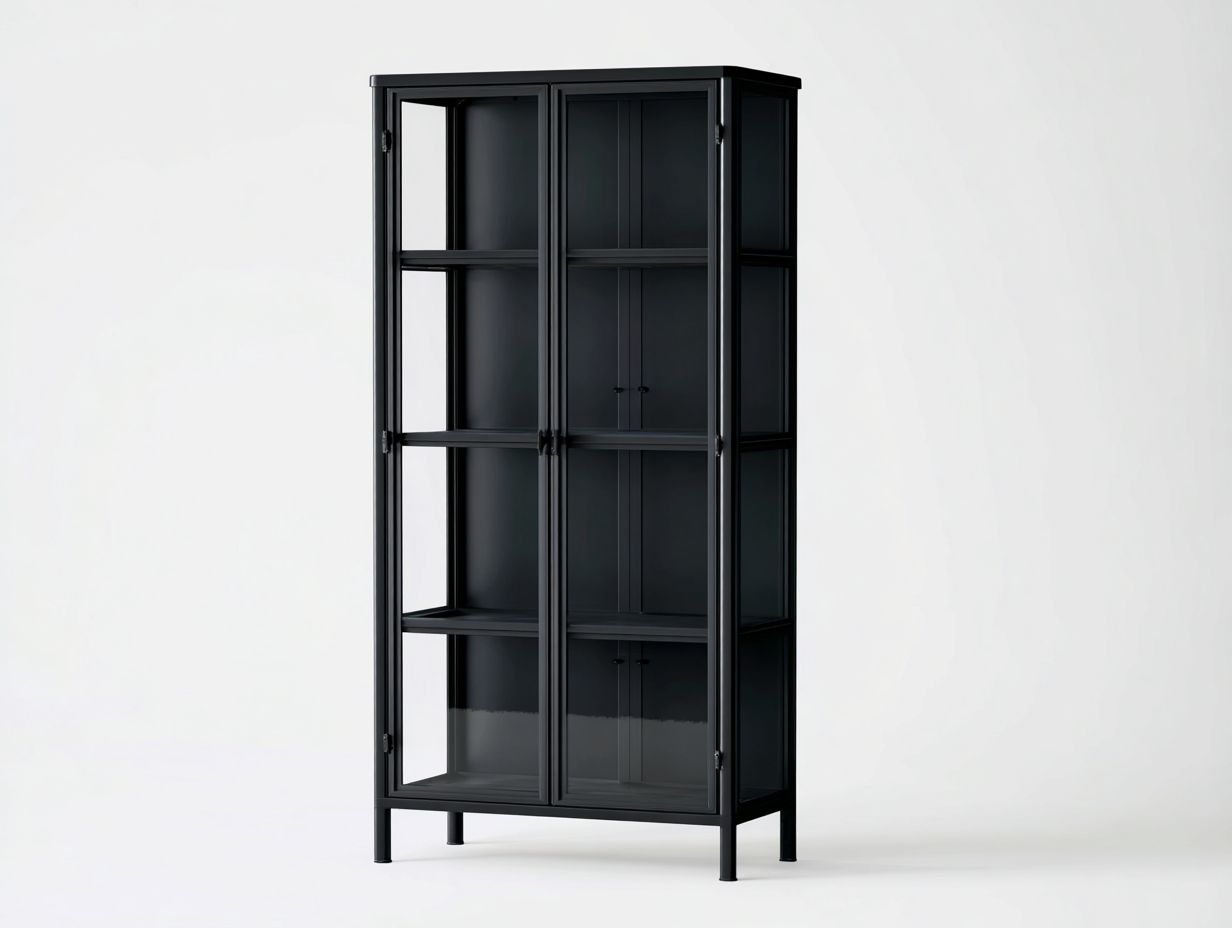 Vitrine Métal et Verre 88x40x165 cm-Noir-Style Industriel Salon-Madiahaven