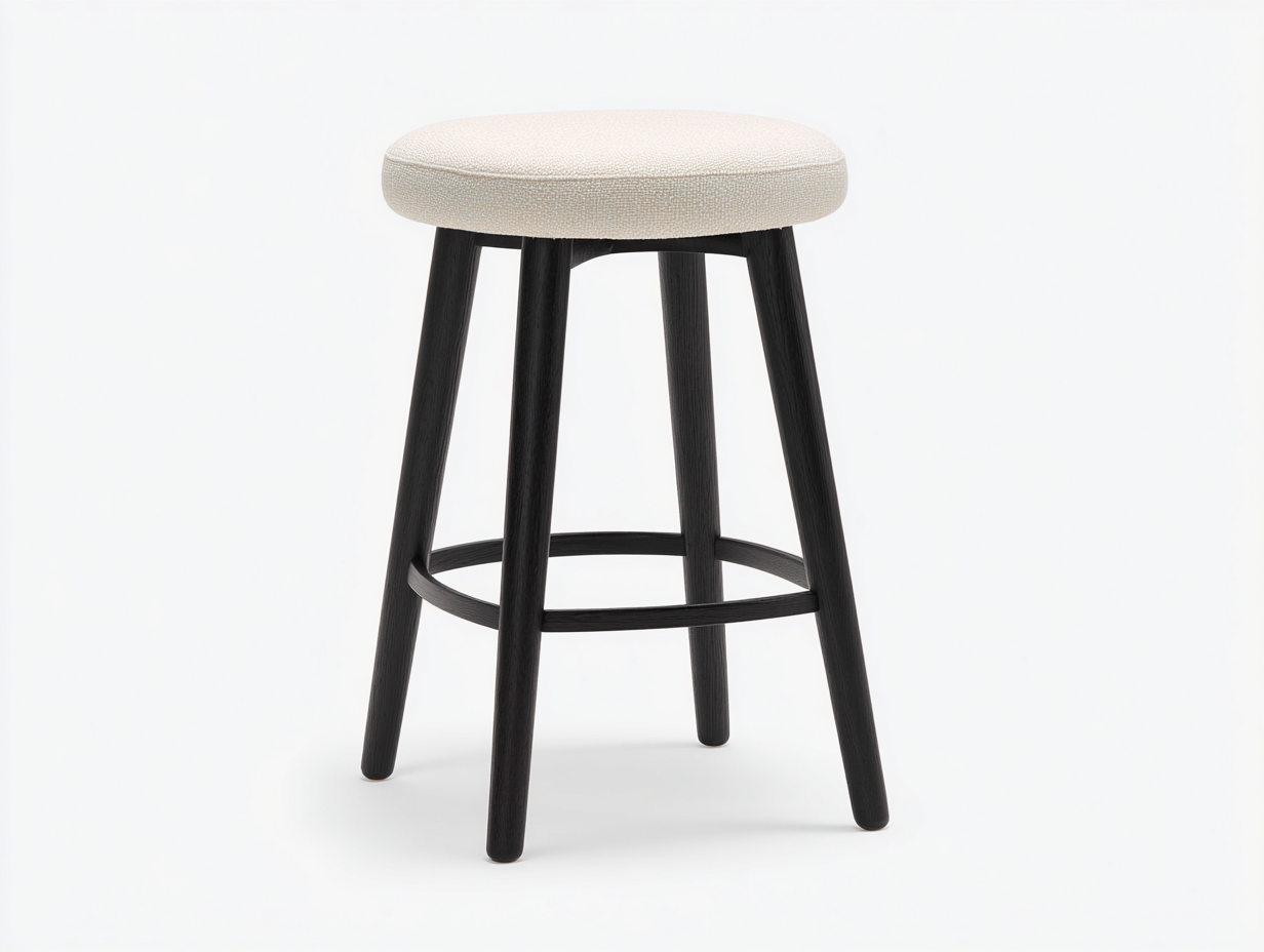 Barhocker Holz Textil 38x38x70 cm-Schwarz-Creme-Rundes Design Wohnzimmer-Madiahaven