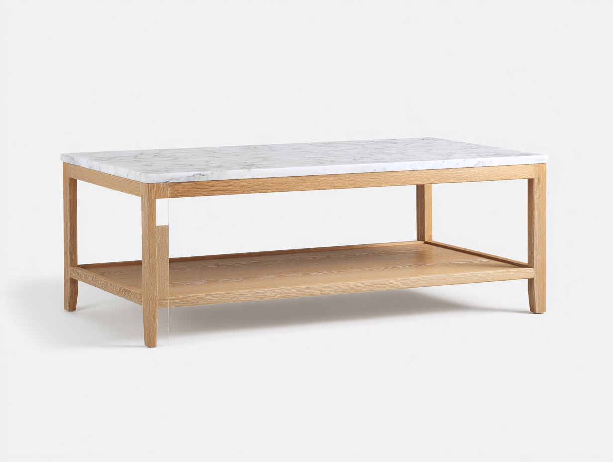 Table Basse Rectangulaire 115x60x42 cm-Bois et Plateau Marbre-Style Moderne Salon-Madiahaven