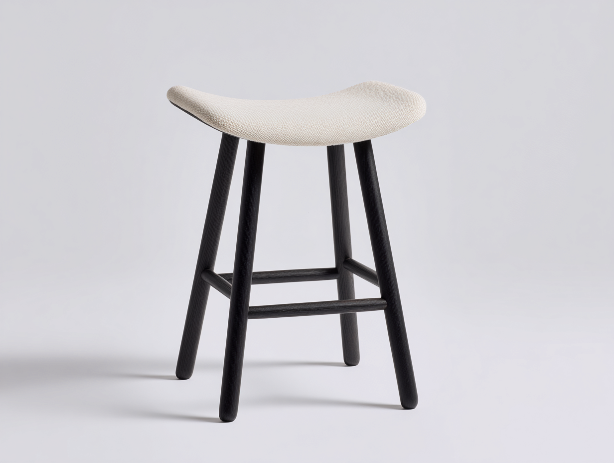 Barhocker Holz Textil 42x36x68 cm-Schwarz-Creme-Ergonomisches Design Wohnzimmer-Madiahaven