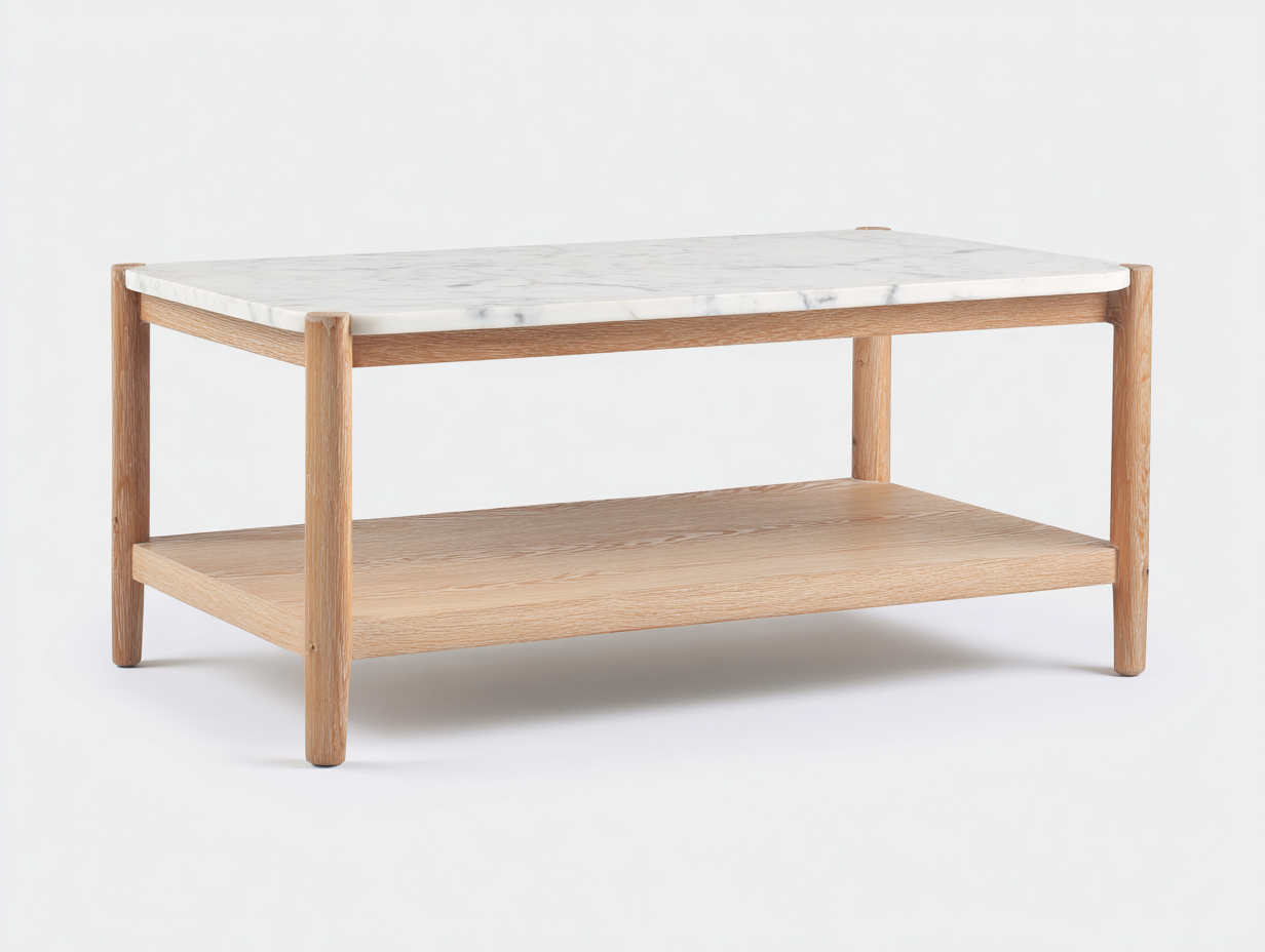 Table Basse Rectangulaire 115x60x42 cm-Bois et Plateau Marbre-Style Moderne Salon-Madiahaven