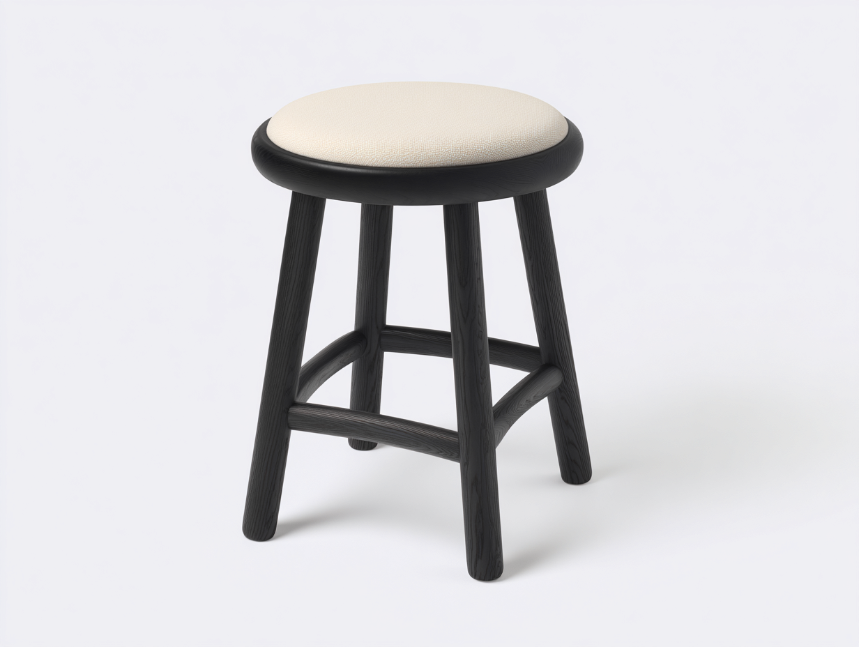 Barhocker Holz Textil 38x38x50 cm-Schwarz-Creme-Kompaktes Runddesign Wohnzimmer-Madiahaven