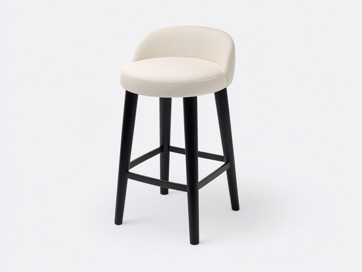 Barhocker Holz Textil 40x38x75 cm-Schwarz-Creme-Modernes Design Wohnzimmer-Madiahaven