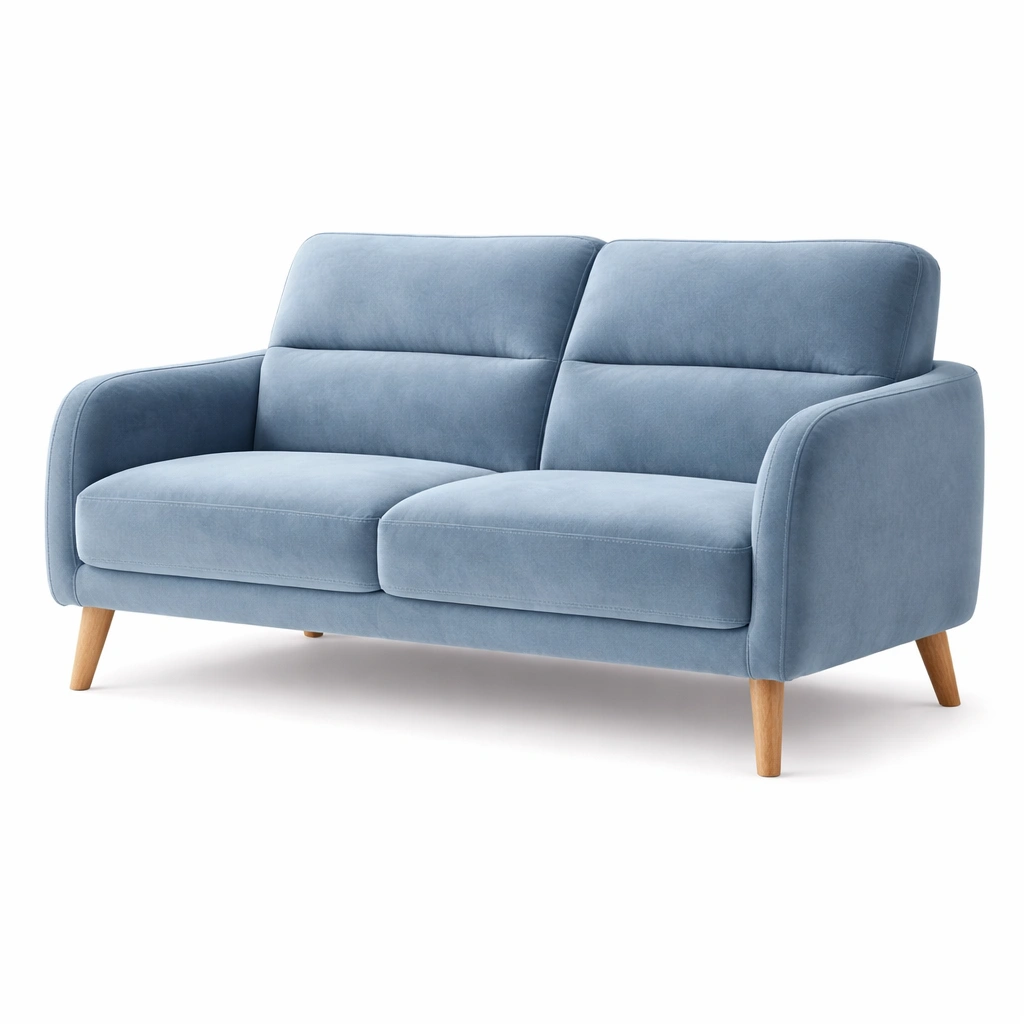Sofá de 2 plazas de terciopelo azul claro con patas de madera-decolorae