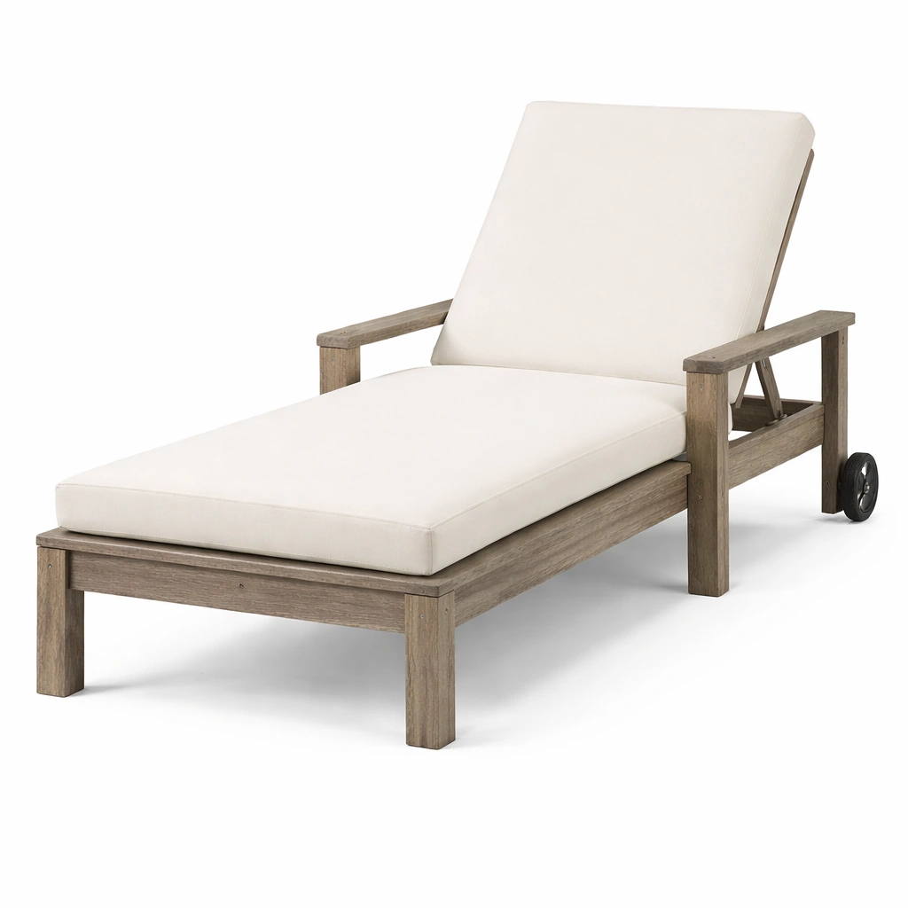 Tumbona de madera con cojín beige-decolorae