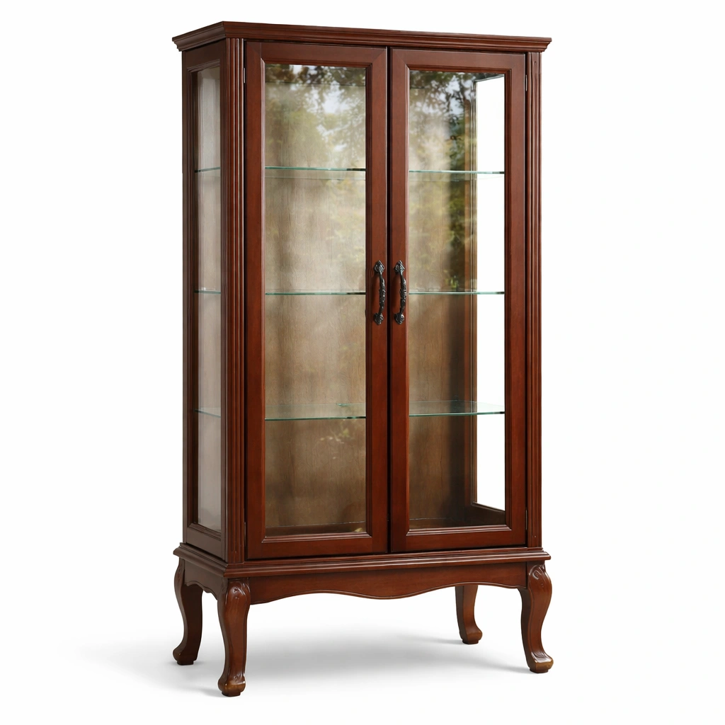Vitrina de nogal con puertas de vidrio templado-decolorae
