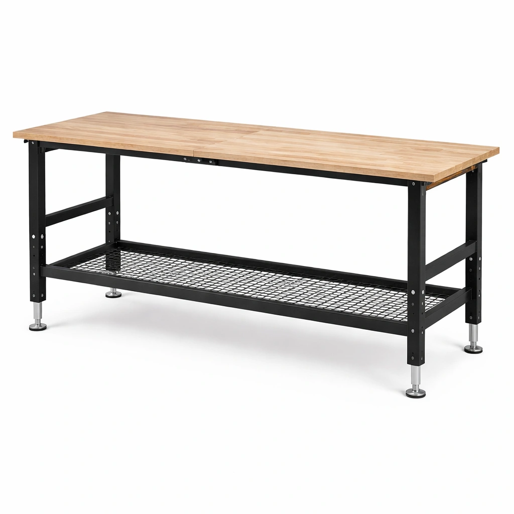 Banco de trabajo de madera y metal con estante inferior 200x60x90 cm-decolorae