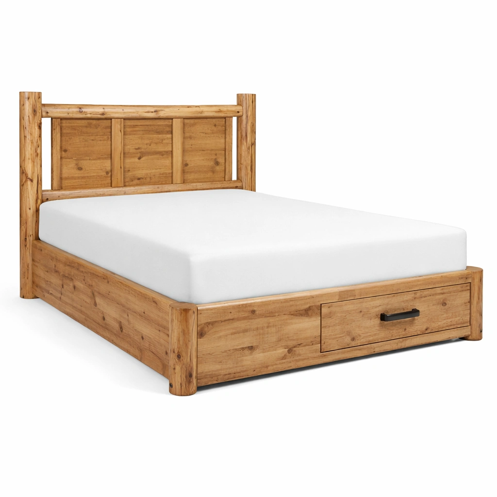 Cama con almacenamiento de madera con cabecero y cajón-decolorae