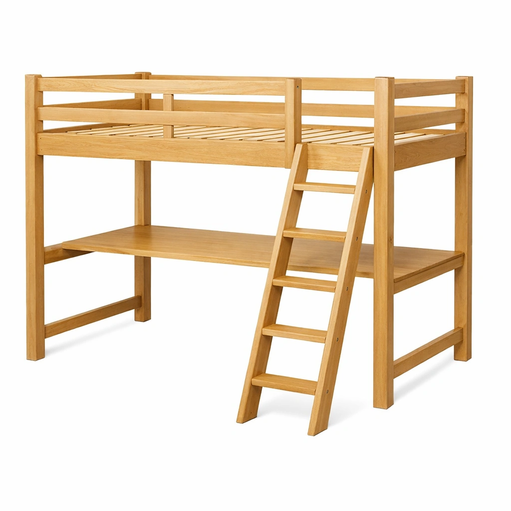 Cama loft de madera de roble con escritorio y escalera 200x100x150 cm-nestmira