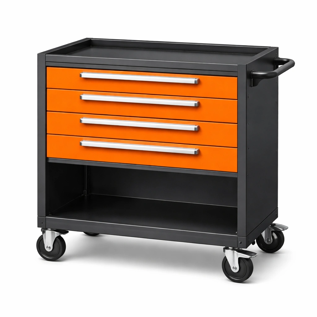 Carro de herramientas de metal con cajones naranja negro 70x40x90 cm-nestmira